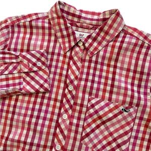 Vineyard Vines Women’s Size 4 Pink & White Plaid Button Up Cashmere‎ Blend Shirt